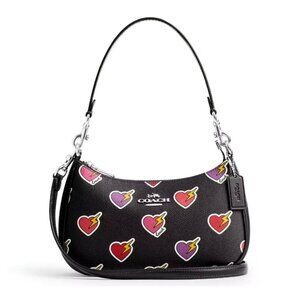 New Coach CY346 Teri Shoulder Bag with Heart Bolt Print Black Multi